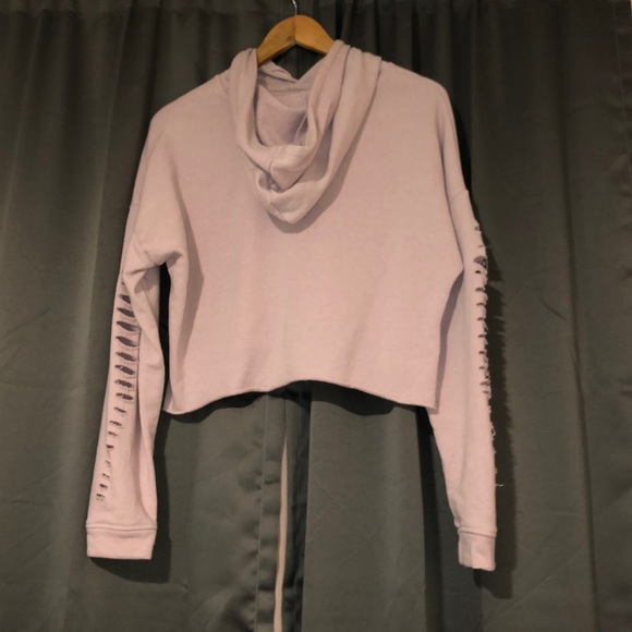 pink distressed cropped hoodie - Picture 2 of 3